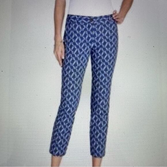 Talbots Blue White Butterfly Print The Perfect Crop Pants 10 - Picture 1 of 8